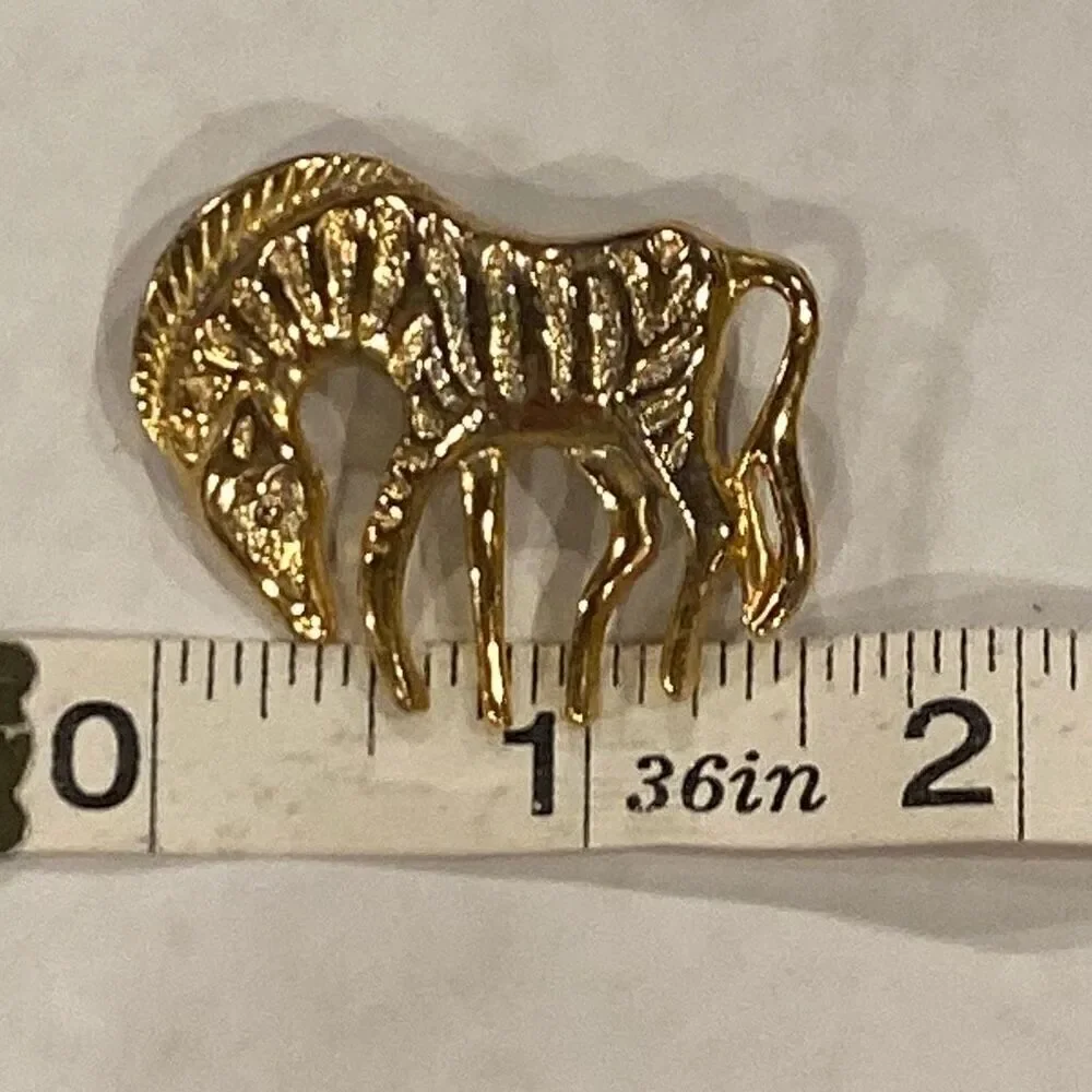 Vintage Zebra Brooch Pin Gold Tone
